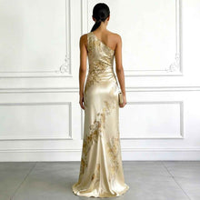 Golden Printed Off-Shoulder Slim-Fit Long Dress