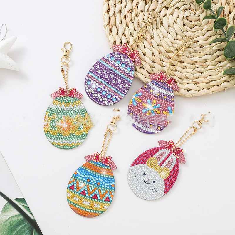 Diy Handmade Spot Drill Acrylic Diamond Painting Colorful Eggs Easter Stick-on Crystals Ornaments Of Key Ring Ornament