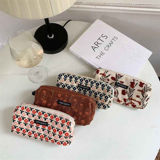 Corduroy Retro Artistic Pencil Case Instagram-style Japanese-style Canvas Makeup Bag For Students