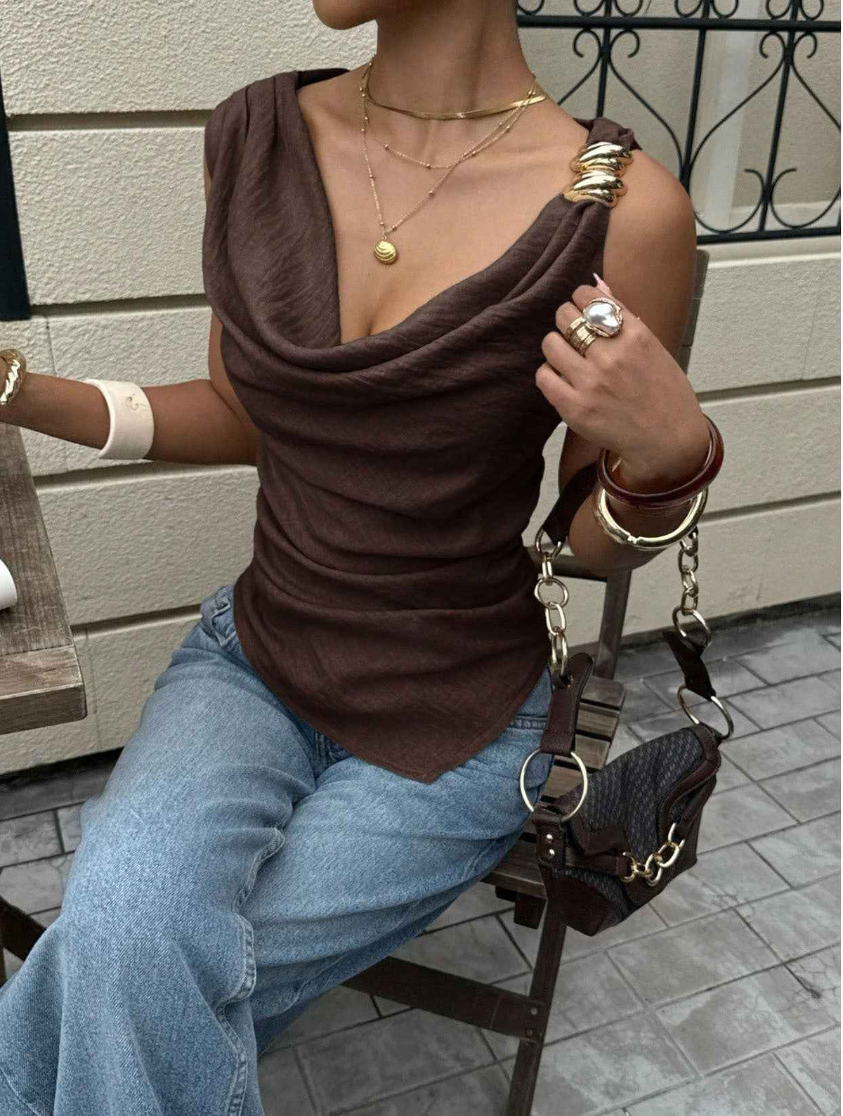 Women's Vest With Metal Decorations Sleeveless Shirt