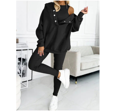 Women's Solid Color Vest Hoodie And Pants Set by Mirlaine Univers