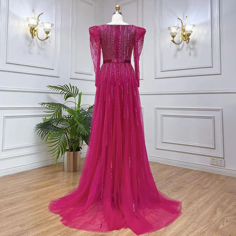 Rose Red Host Performance Evening Dress by Mirlaine Univers