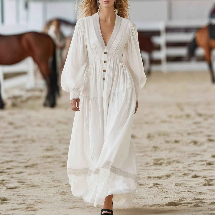 Long-sleeve Elegant White Dress