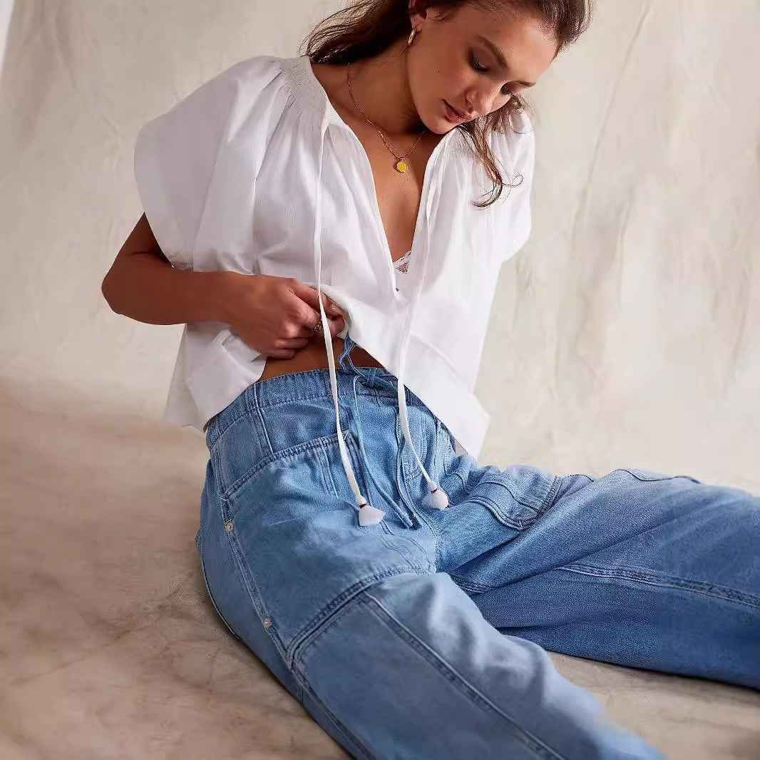 Casual Loose Low-Waist Barrel-Shape Womens Jeans