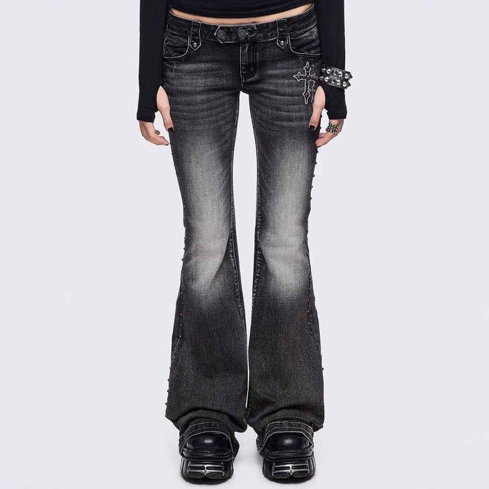 Jean slim rétro pour femme à motif ailes