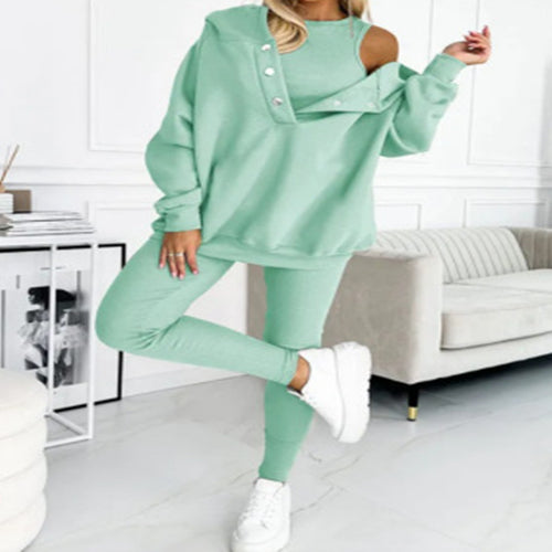 Women's Solid Color Vest Hoodie And Pants Set by Mirlaine Univers
