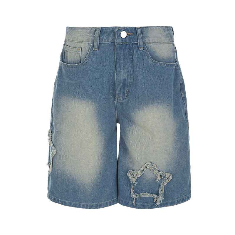 Women's Casual Denim Cropped Pants With Star Patches