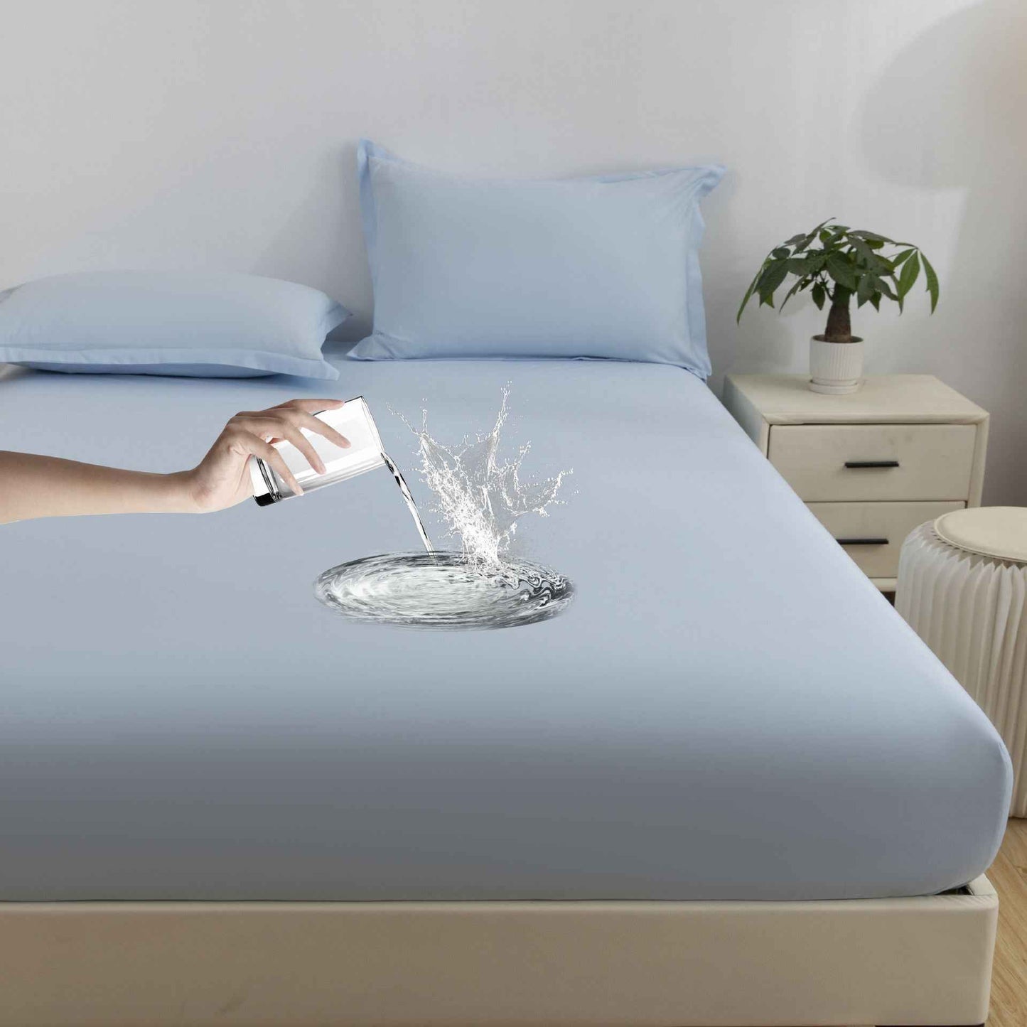 Solid Color Frosted Double Layer Water-proof Mattress Protective Cover Skin-friendly Soft Dustproof Protective Bedding