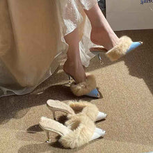 Elegant Fallwinter Furry High-heeled Slide Sandals For Women Perfect For Outdoor Wear