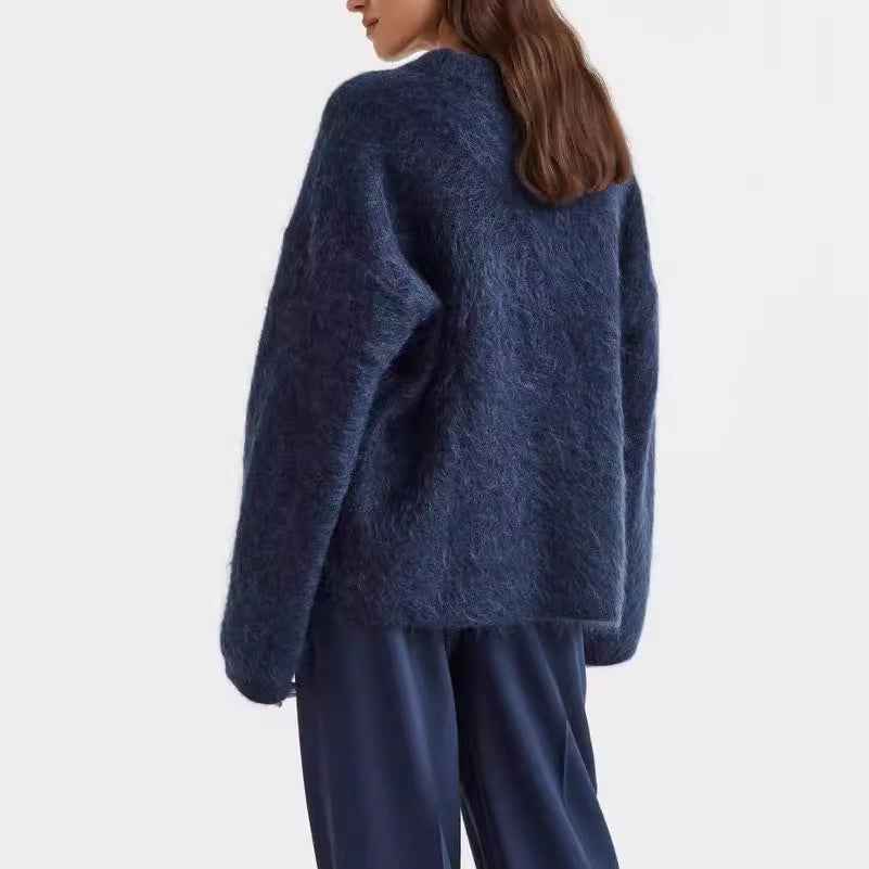 Round Neck Solid Color Long Velvet Sweaters Top