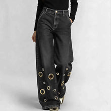 High-waisted Loose-fit Denim Jeans With Cutout Detailing And Metal Eyelets