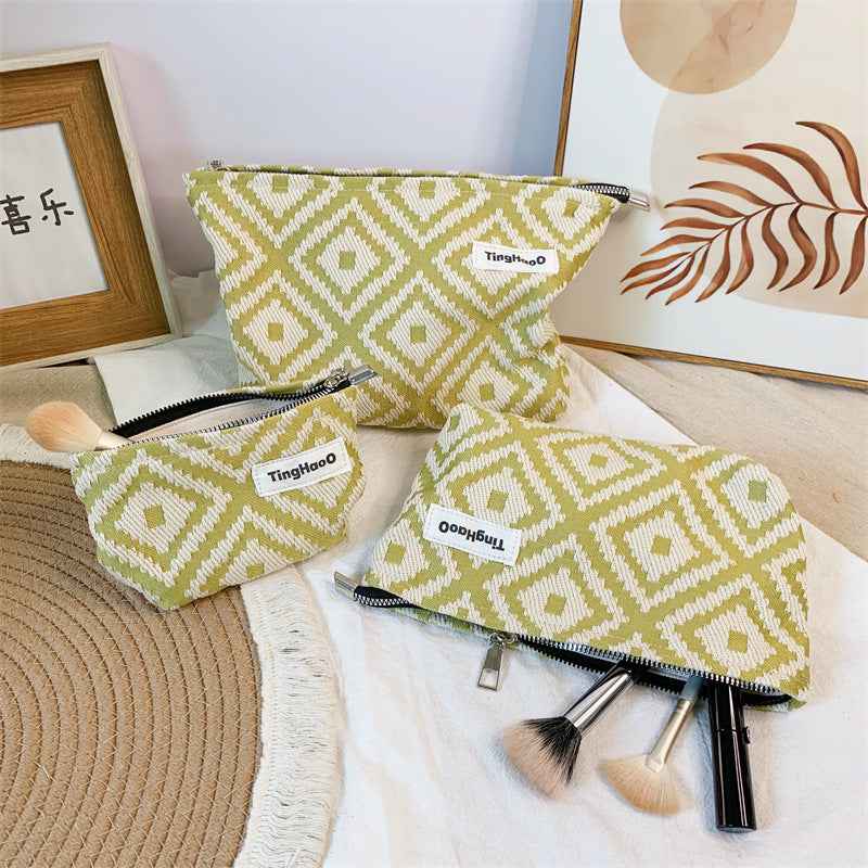 Womens Geometric-Line Fabric Cosmetic Bag