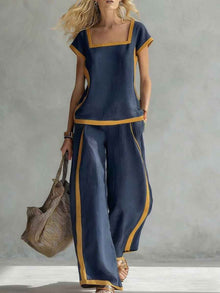 Women's Casual Square-Neck Short-Sleeve Pants Set
