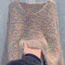 Women's V-neck Pullover Short Colorful Polka Dot Sweater