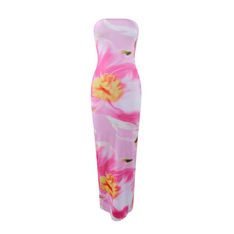 Womens Casual All-Match Fashionable Elegant Sexy Tube Dress Slim-Fit Long Dress