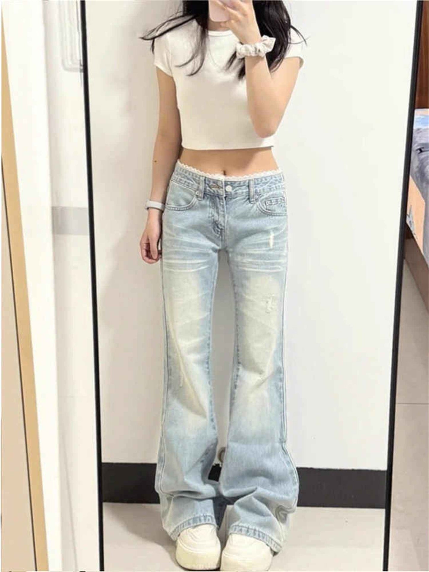 Women's Washed Slim Flared Trousers
