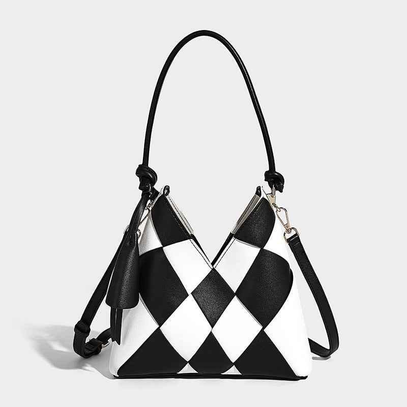 Niche Woven Patchwork Bag With A Large Capacity Perfect For Commuting Bucket-style Design