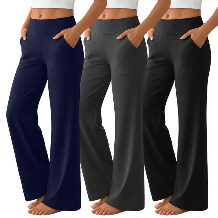 Pantalon de yoga taille haute, coupe droite légèrement évasée, avec poches et design gainant au niveau du ventre