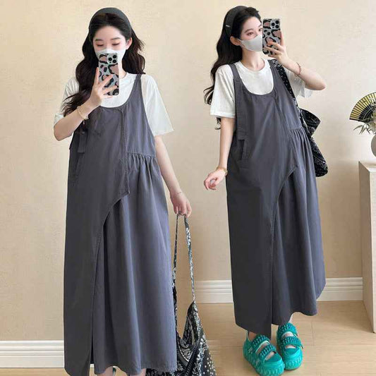 Adjustable Irregular Vest Dress And Base T-Shirt Two-Piece Set