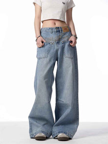 Retro Reverse-wear Design Washed Denim Jeans