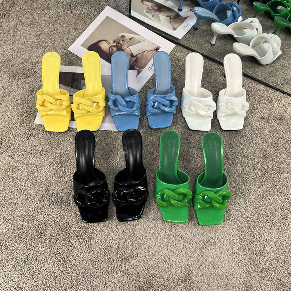 Sandals And Slippers Women Stiletto Fashion Metal Chain