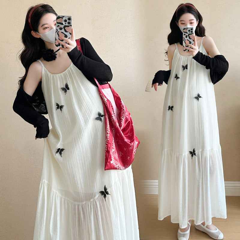 Fashionable Sweet 3D Butterfly Suspender Dress Sun-Protective Shirt Set