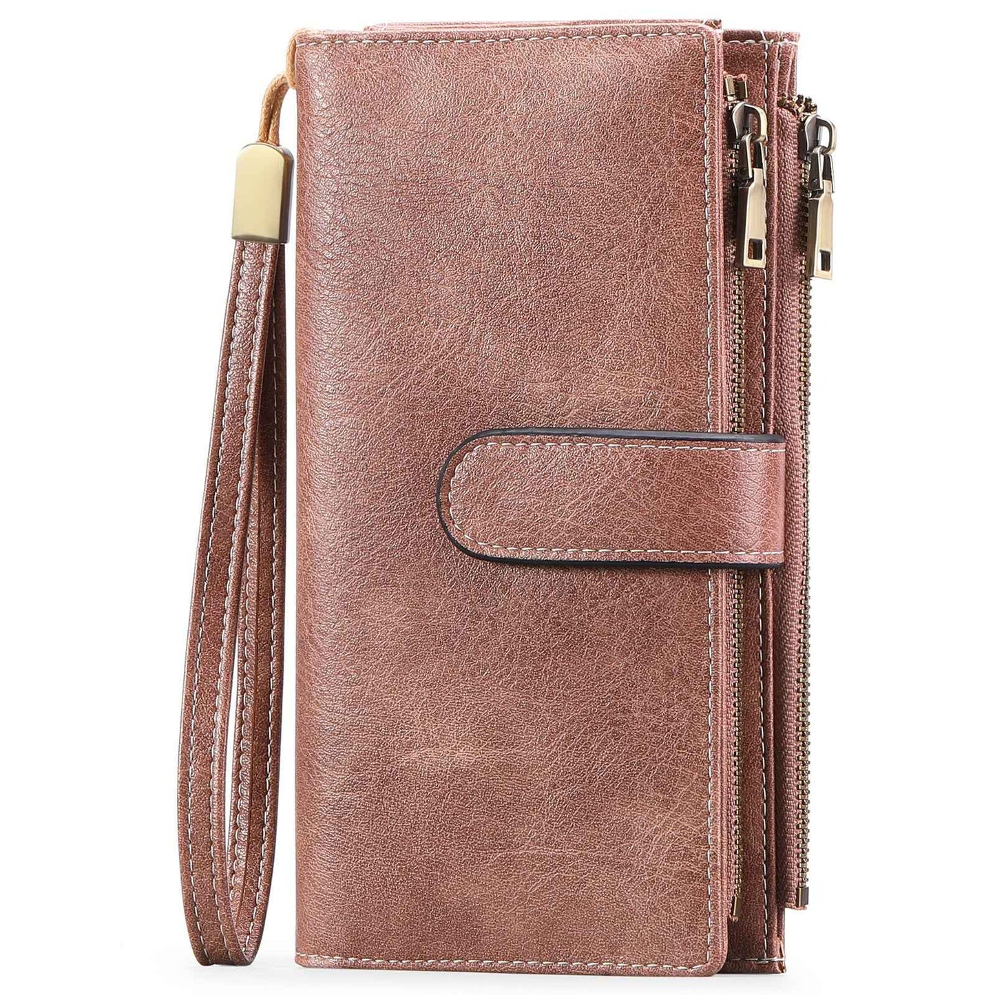 Womens Long Wallet Multi-functional Vintage Tri-fold Purse