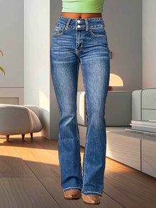 Slim-fit Flared Jeans With A Stylish Pocket Design For A Slimming