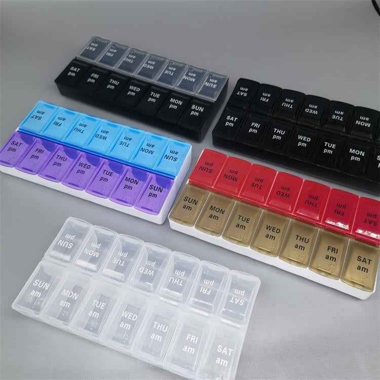 Big Small Size 14 Grid Week Pill Box Morning And Evening Color Week Pill Box Printing Russian English