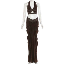 Sexy Cropped Halter Top And Pleated Bodycon Maxi Skirt Set