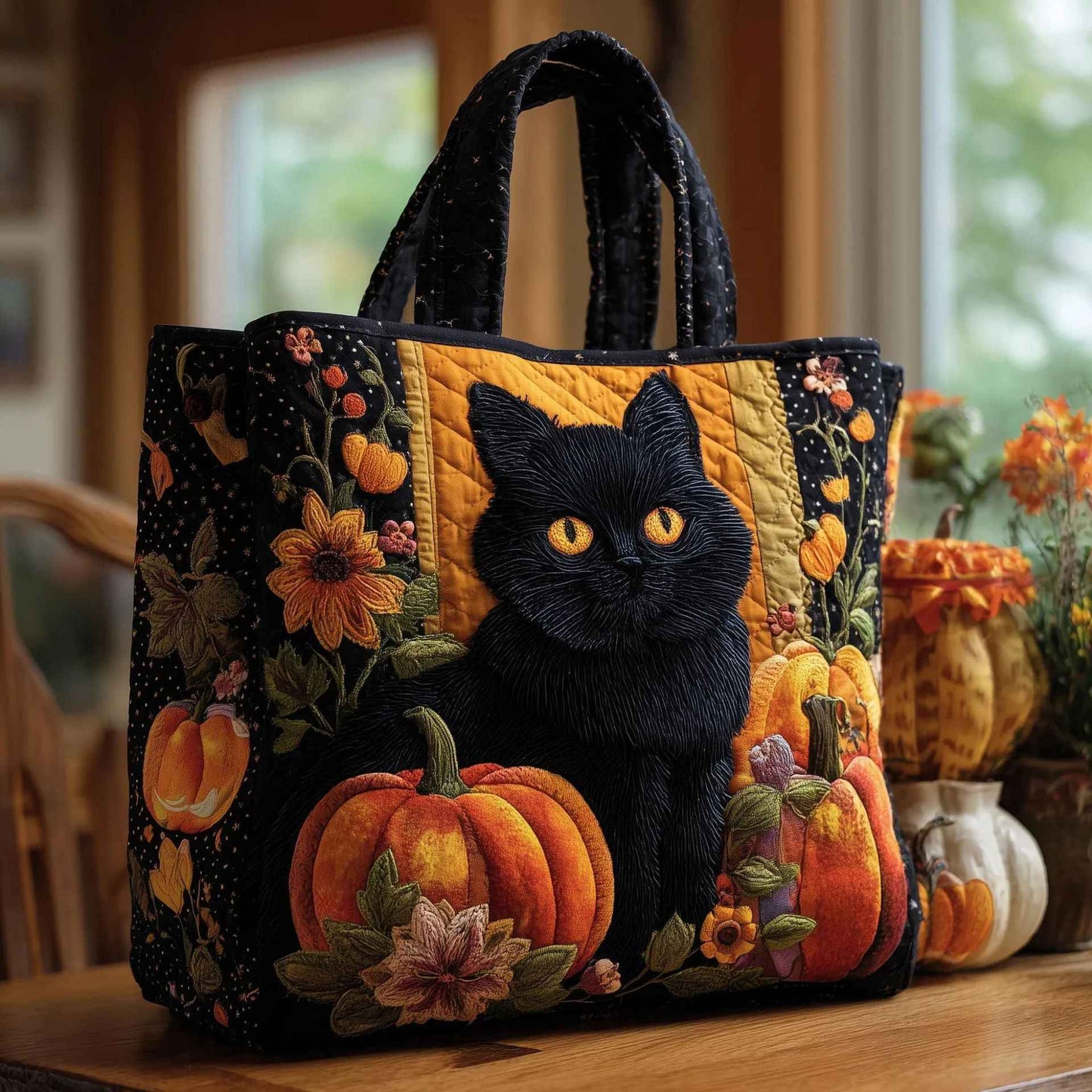 Creative, High-Capacity Tote Bag With Digital Print And Quilted Embroidery