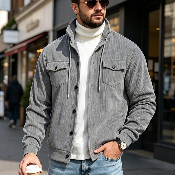 Mens Corduroy Jacket Outerwear Long-sleeve Top Mens Coat