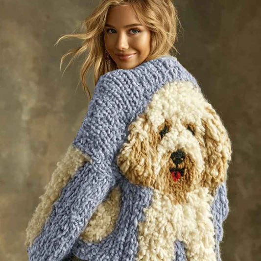 Womens Soft Sweet Round-Neck Long-Sleeve Knitted Sweater