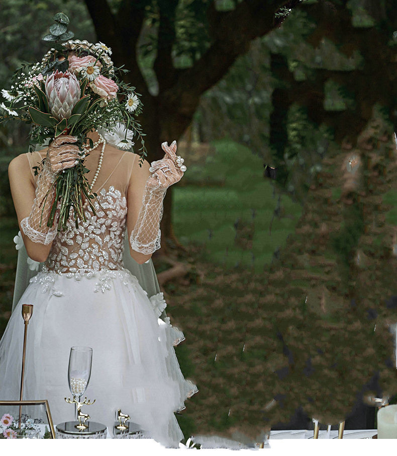 Lace V-neck Summer Couple Photo Shoot Travel Wedding Dress by Mirlaine Univers