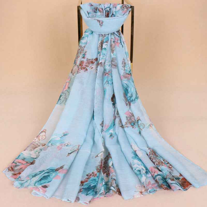 Hot Sale Balinese Yarn Flower Print New Gauze Scarf
