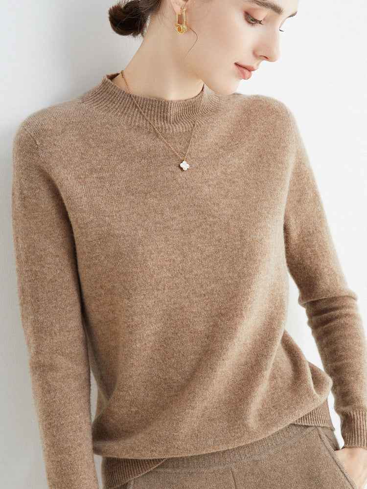 Half High Collar Pure Wool Women's Long Sleeved Knitted Base Sweater