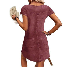 Milk Silk Fabric Denim-look Printed Short-sleeve Dress