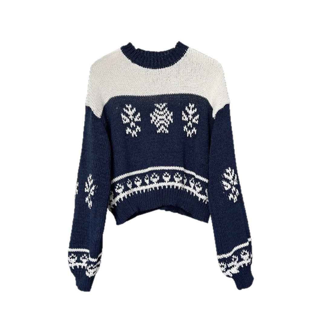 Autumn And Winter New Pullover Round Neck Contrast Color Sweaters Women's Clothing