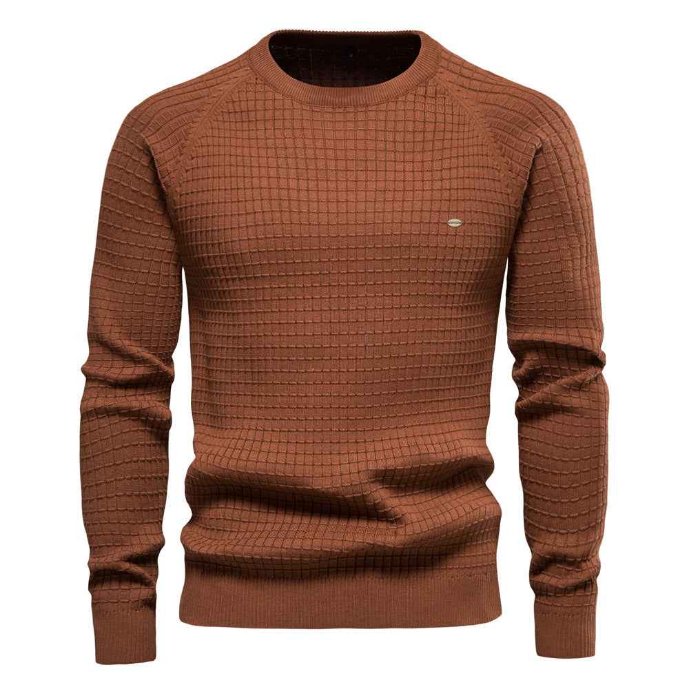 European Size Autumn And Winter New Cotton Sweater Men's Solid Color Bottoming Plaid Pullover Sweater For Men