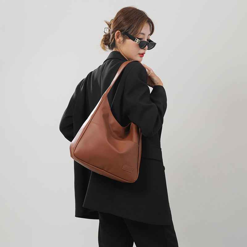 Large-Capacity Retro Solid-Color Textured Simple Casual Tote Bag