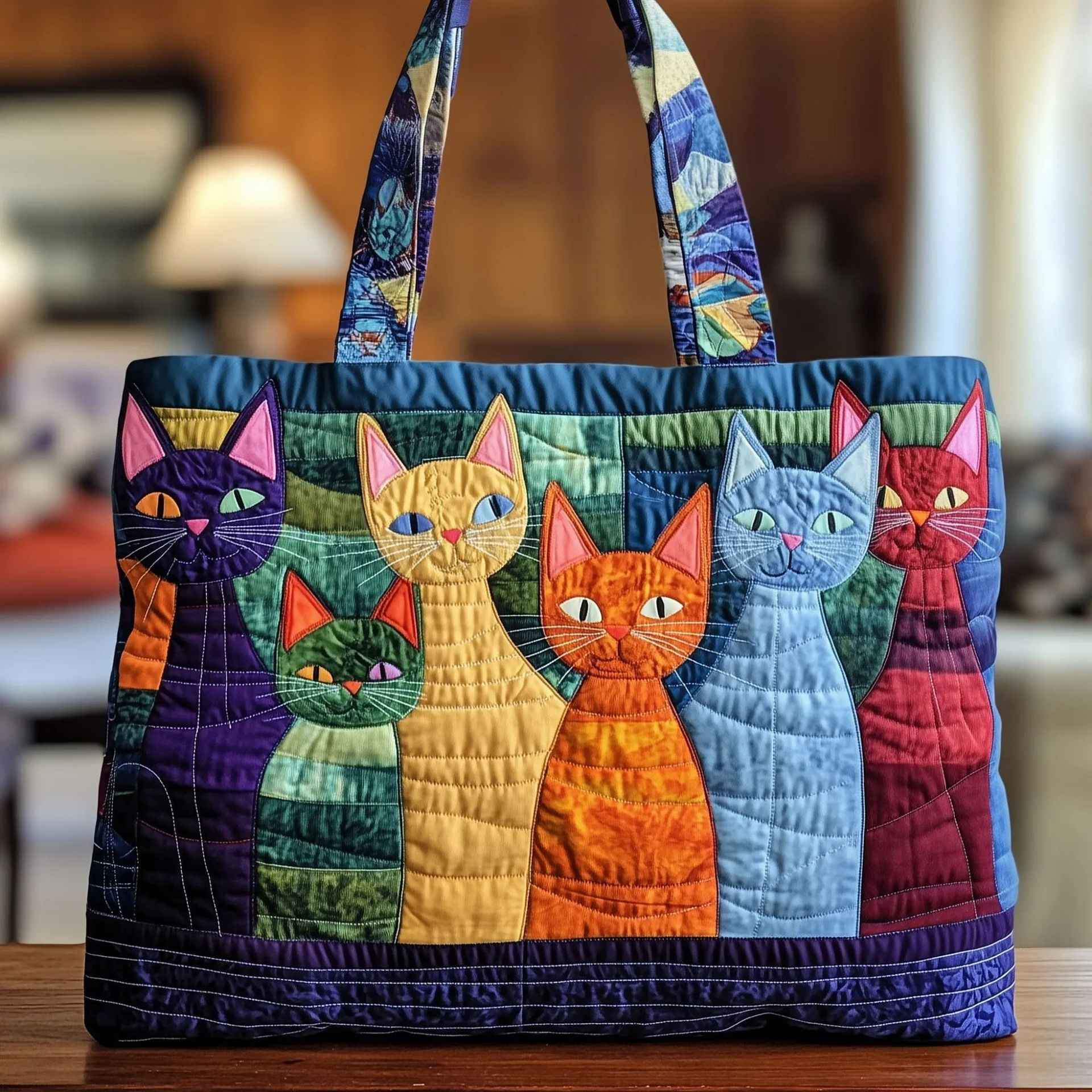 Creative, High-Capacity Tote Bag With Digital Print And Quilted Embroidery