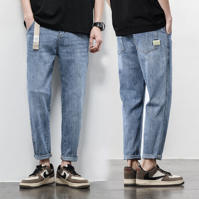 Jean en denim fin pour homme, coupe droite et décontractée