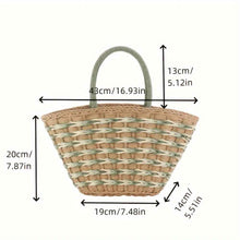 Color-Block Womens Handwoven High-Capacity Shoulder Beach Basket Bag For Vacation