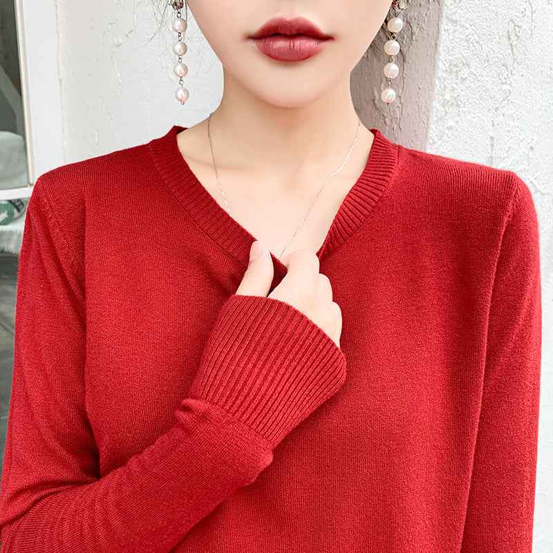 Womens Long-sleeve Knitted Pullover With A Crew Neck Lightweight Sweater Top