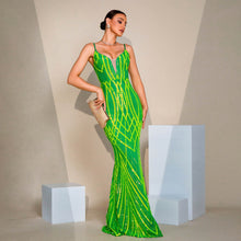 V-neck Strap Sequined Fishtail Evening Dress by Mirlaine Univers