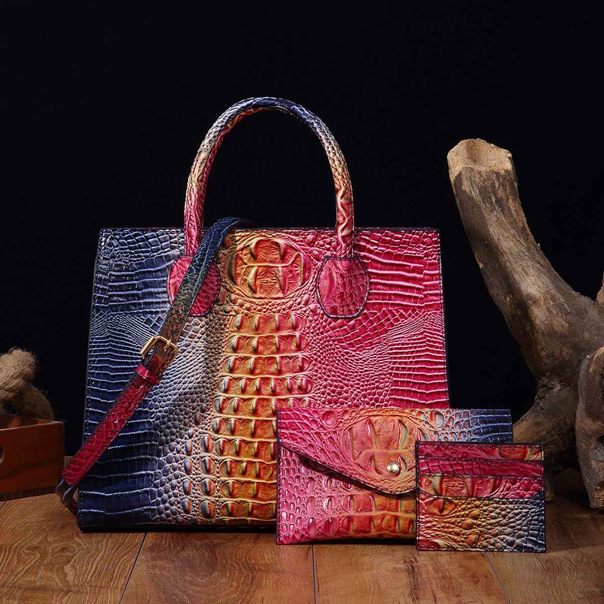 Womens Crossbody Tote Bag  With Vibrant Crocodile-Grain Design In The Brummie Style