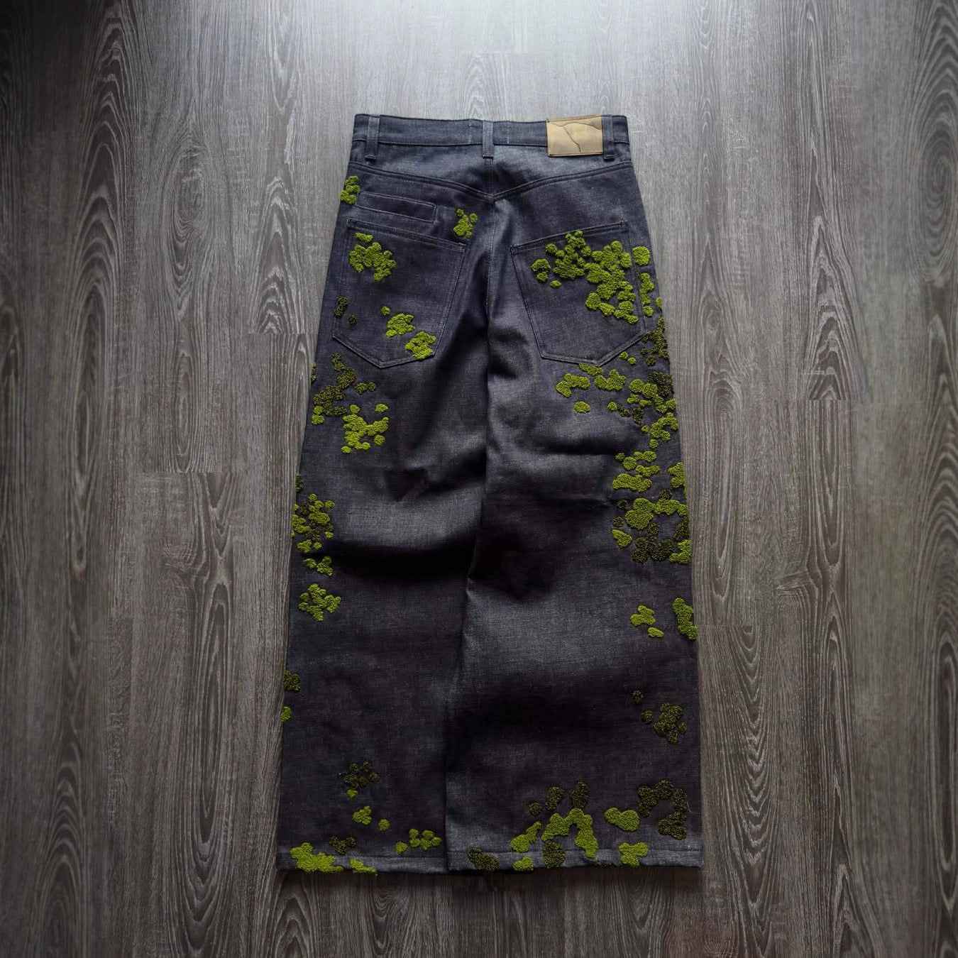 Street-style Denim Straight-leg Pants With Floral Embroidery