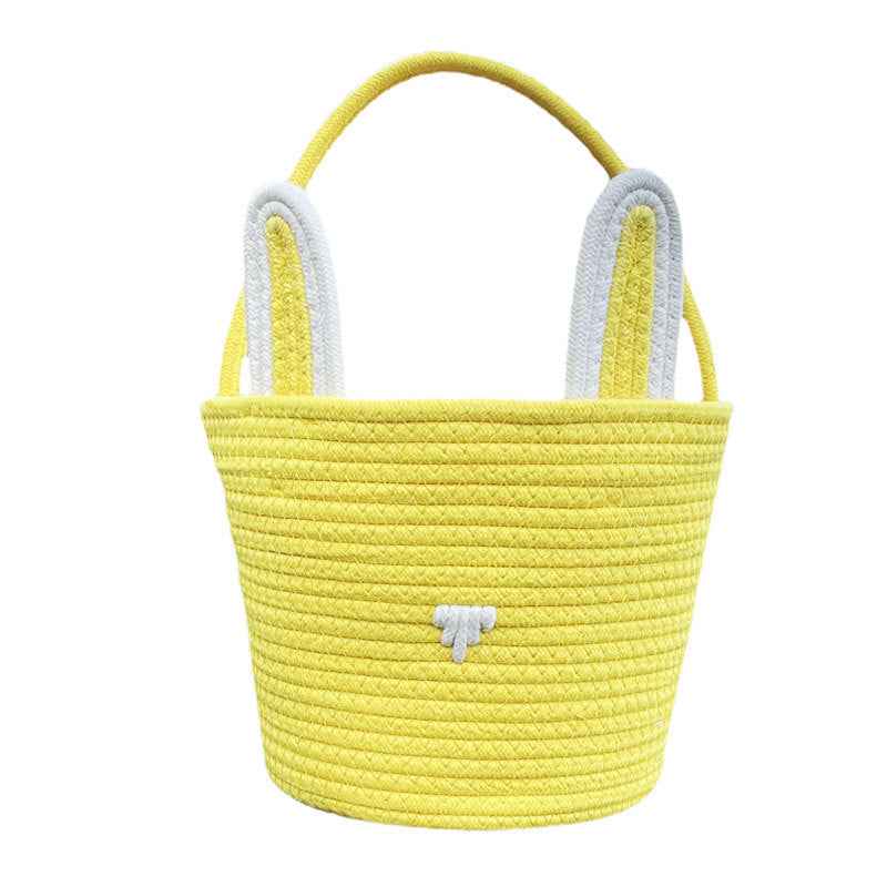 Easter Egg Portable Basket Cartoon Rabbit Hand-woven Cotton Cord Candy Bag