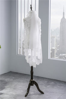 Short Veil Soft Mesh Sequined Lace White Ivory by Mirlaine Univers