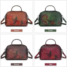 Vintage Cowhide Pillow Bag With Embossed Detailing And A Handheld Design